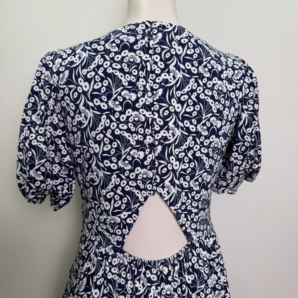 BODEN Floral Jersey Cutout Back Dress Womens US 6L UK 10L Navy Blue White Midi - Picture 5 of 8